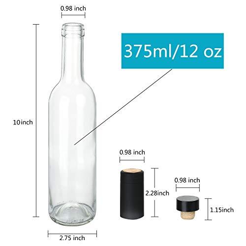 12 oz Glass Bottles With Cork Lids,Home Brewing Bottles Juicing Bottles With Caps Shrink Capsules,Clear Beveage Bottles For Sparkling Wine,Kefir,Food Storage,Leak Proof,Dishware Safe,12Pack