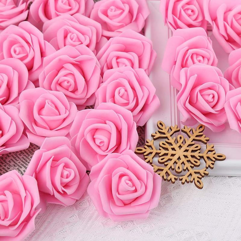 100 pieces Pink Roses Artificial Flowers Pink Foam Roses Heads Bulk Pink Flowers Artificial Roses for Baby Shower Decorations Decorative Fruit