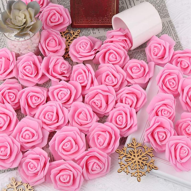 100 pieces Pink Roses Artificial Flowers Pink Foam Roses Heads Bulk Pink Flowers Artificial Roses for Baby Shower Decorations Decorative Fruit