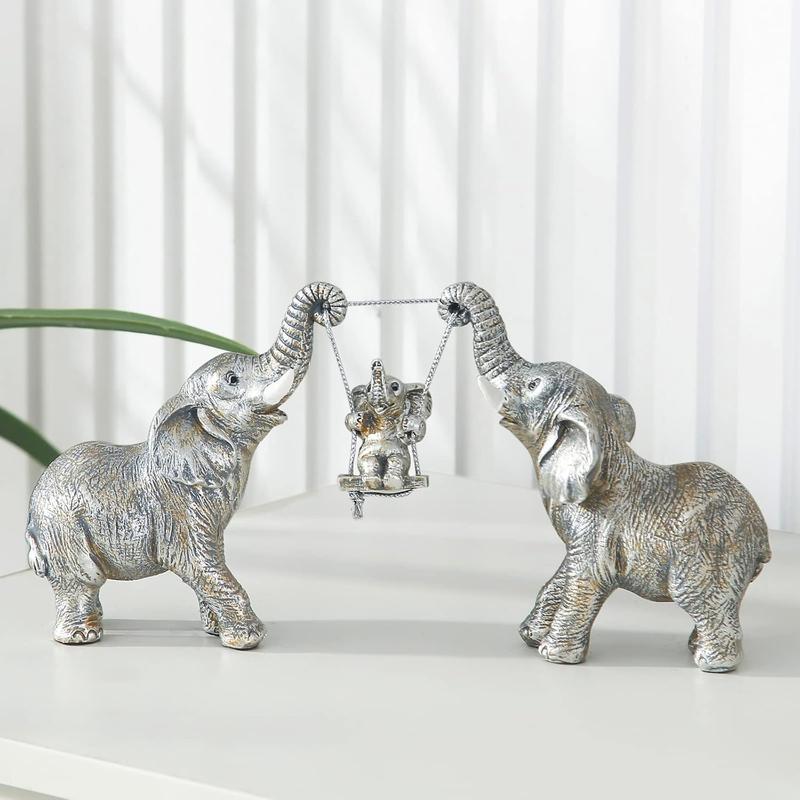 Elephant Statue.Silver Elephant Decor for Women,Mom Gifts.Elephant Figurines Brings Good Luck.Decoration Ornaments for Living Room,Table Centerpiece, Shelf, Office Decor (Silver)