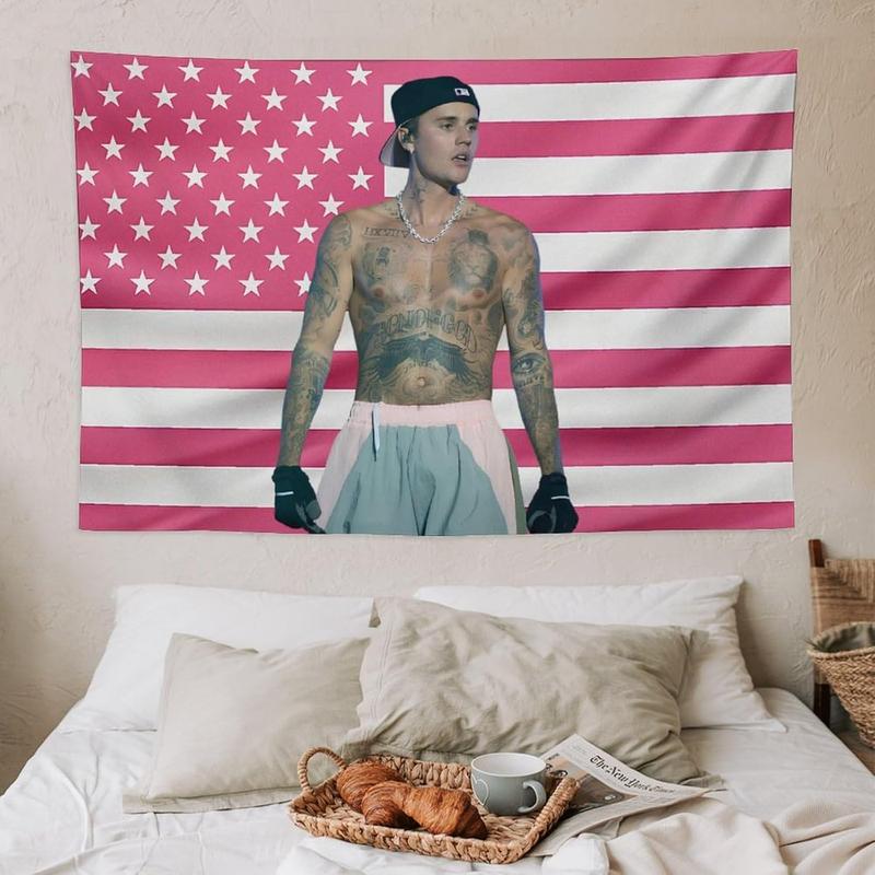 Justin Star Bieber Flag Tapestry Wall Tapestry Poster Suitable for College Dormitory Cave Bedroom Living Room Party Decoration Merch 40