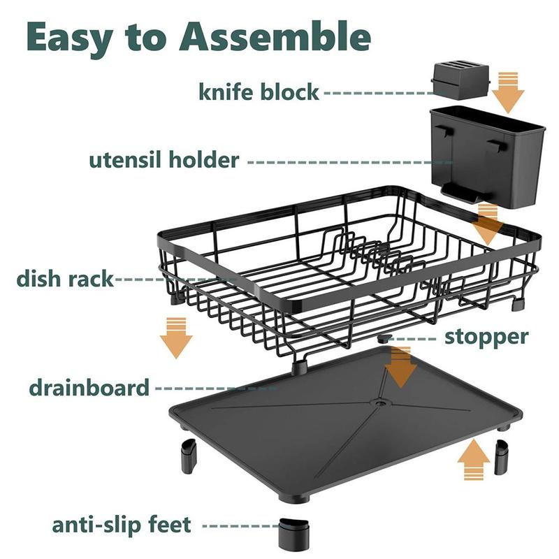 Dish Drying Rack, 1 Count Space-saving Dish Rack, Durable Stainless Steel Kitchen Drying Rack with Cutlery Holder, Kitchen Accessories