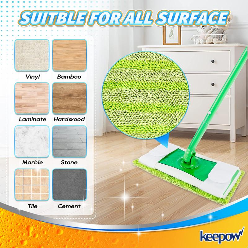 KEEPOW Reusable Wet Pads Compatible with Swiffer Sweeper Mop, Dry Sweeping Cloths, Washable Microfiber Mop Wet Pads Refills for Hard-Surface Hardwood Floor Cleaning, 4-Pack