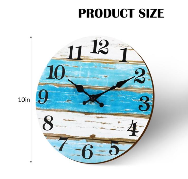 10 Inch Wall Clock,Beach Outdoor Clock for Patio,Wooden Round Wall Clock Battery Operated,Non Ticking Coastal Themed Decor Wall Clock for Lake House,Home,Kitchen,Pool,Bathroom