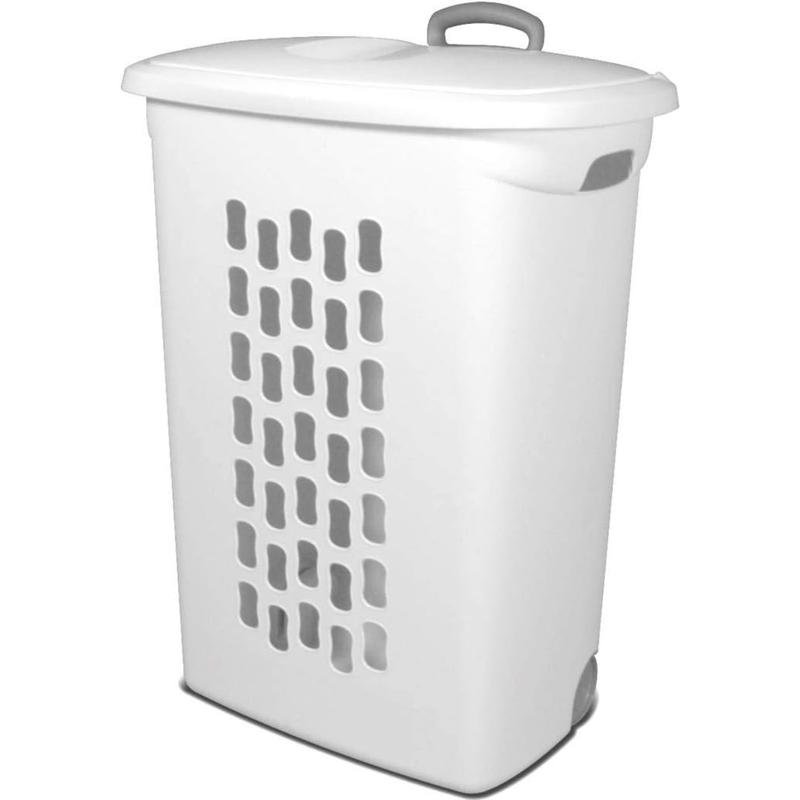 Ultra Wheeled Laundry Hamper with Lid, Handle and Wheels for Easy Rolling of Clothes to and from The Laundry Room, Plastic, White, 1-Pack