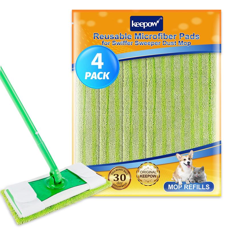 KEEPOW Reusable Wet Pads Compatible with Swiffer Sweeper Mop, Dry Sweeping Cloths, Washable Microfiber Mop Wet Pads Refills for Hard-Surface Hardwood Floor Cleaning, 4-Pack