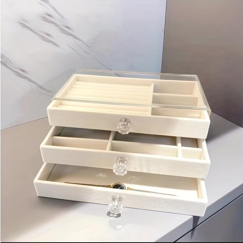 Earring Jewelry Organizer With 3 Drawers, Clear Acrylic Jewelry Box For Women, Jewelry Display Case for Rings, Necklaces, Bracelets - Tabletop Storage Solution