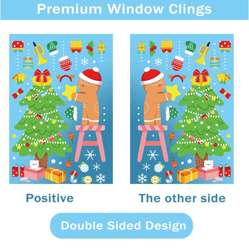 Merry Christmas Window Sticker, 6 Sheets 178pcs Double Sided Static Cling Window Decal, Reusable Decal for Home Office Party Decoration