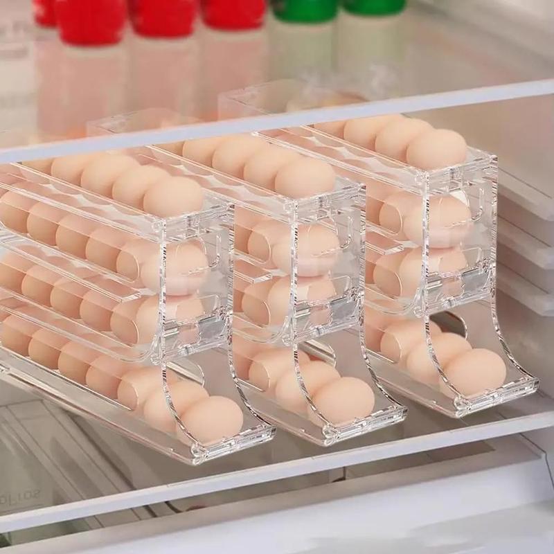 Transparent 30-Egg Refrigerator Organizer, Egg Storage Box, Auto-Rolling Egg Dispenser, Space-Saving 4-Tier Egg Holder, Large Capacity Egg Storage Rack