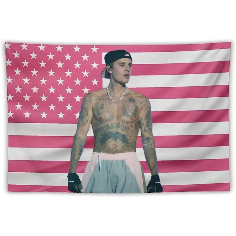 Justin Star Bieber Flag Tapestry Wall Tapestry Poster Suitable for College Dormitory Cave Bedroom Living Room Party Decoration Merch 40