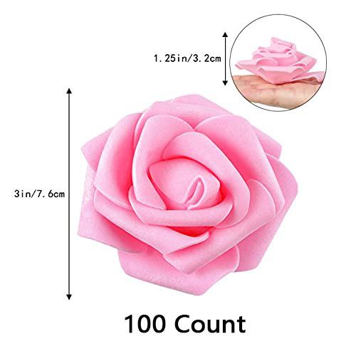 100 pieces Pink Roses Artificial Flowers Pink Foam Roses Heads Bulk Pink Flowers Artificial Roses for Baby Shower Decorations Decorative Fruit