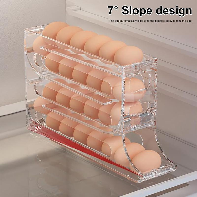 Transparent 30-Egg Refrigerator Organizer, Egg Storage Box, Auto-Rolling Egg Dispenser, Space-Saving 4-Tier Egg Holder, Large Capacity Egg Storage Rack