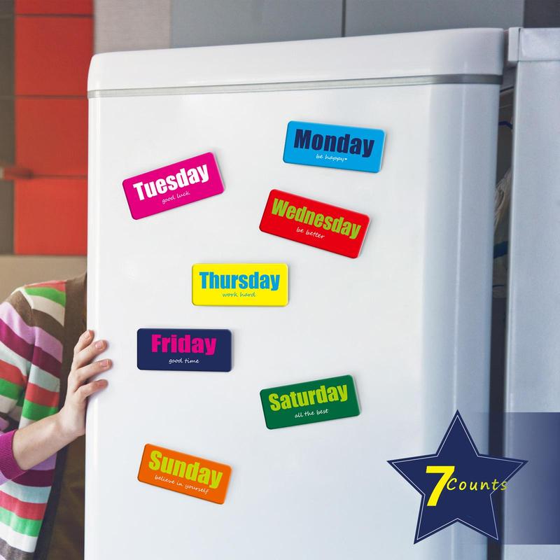 Weekdays Refrigerator Magnet, 7 Counts set Inspirational Positive Art Word Calendar Magnet, Days Of The Week Magnet for School Home Office Gift