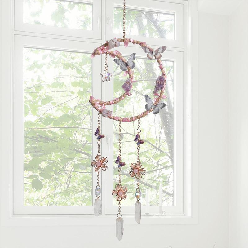 Hangable Room Decor Moon & Butterfly & Flower Design Dream Catcher, Artificial Crystal Hanging Decor, Home Deocr Sun Catcher for Garden Window Living Room Bedroom, Bedroom Decor, Gifts for Girlfriend