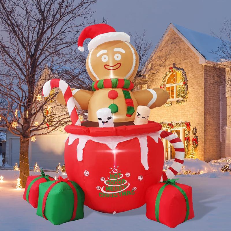 Christmas Gifts, Gardwin 6ft Gingerbread Christmas Inflatable Outdoor Decoration, Christmas Outdoor Decoration Blow up Gingerbread Mug Yard Decorations Clearance with Built-in LEDs for Indoor Garden Lawn Party Decor