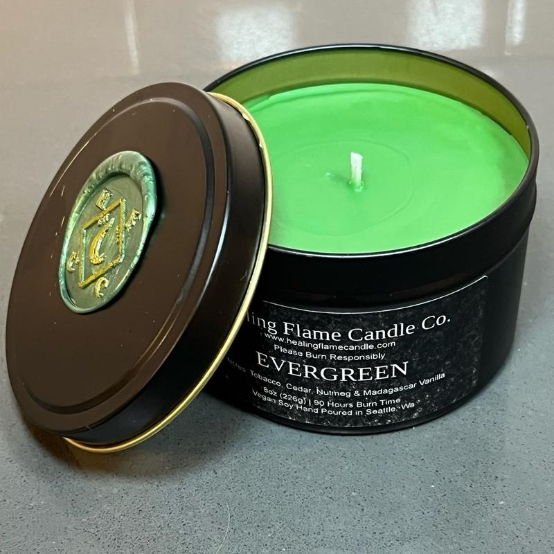 Woodsy scented T0bacco, Nutmeg, Cedar and Madagascar vanilla. Evergreen | 8oz Tin Decoration Gift Bedroom