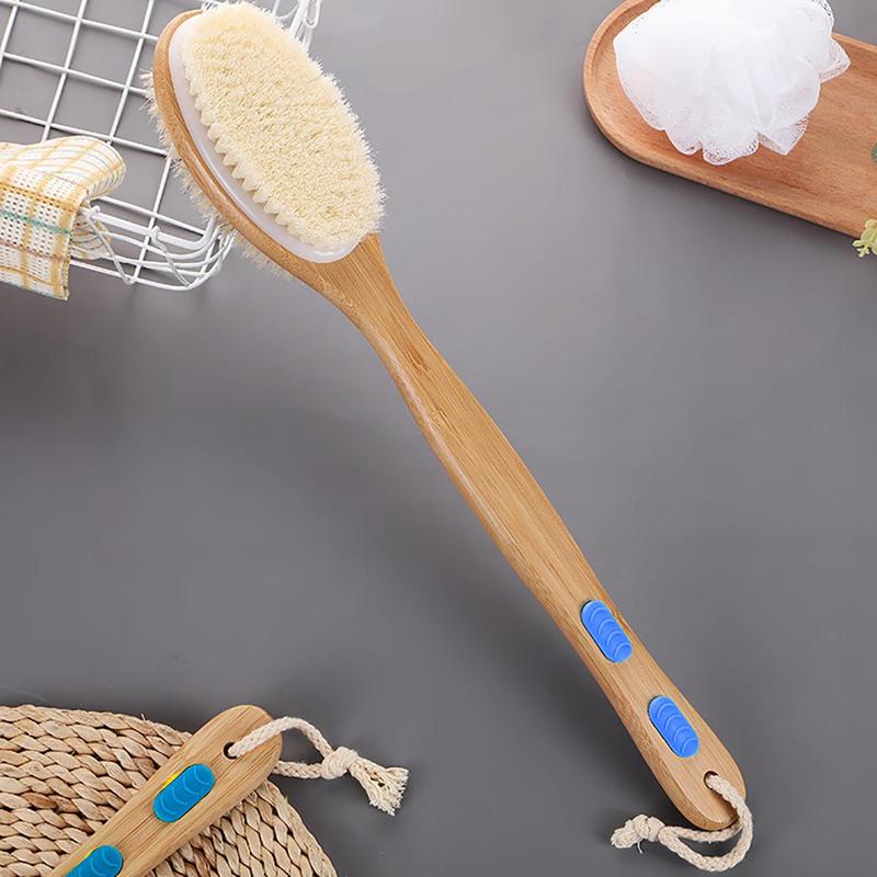 Wooden Double-sided Bathing Brush With Long Handle, 1 Count Durable Back Scrubbing Brush, Body Exfoliator For Bathroom Shower