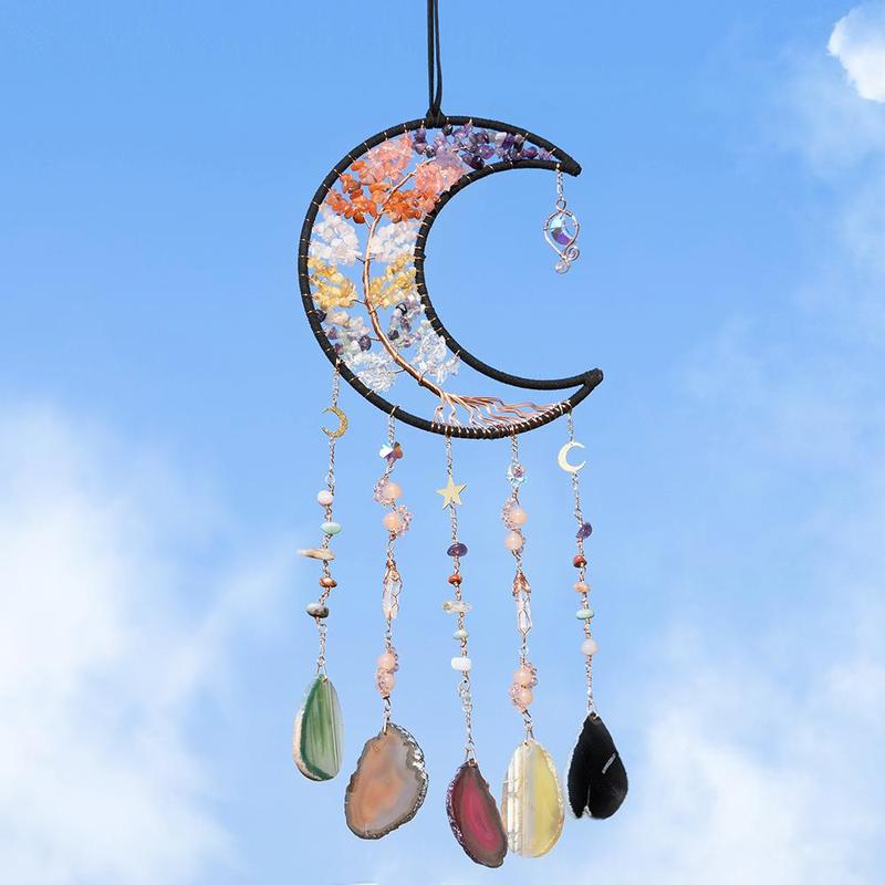 Moon & Star Design Hangable Dream Catcher for Room Decor, 1 Count Artificial Crystal Decorative Decoration, Hanging Adornment for Home Living Room Bedroom Decor Gifts, Home Decor Ideas