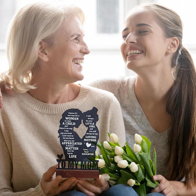 Birthday Gifts for Mom from Daughter, Mom Birthday Gift Ideas, for Mom from Daughter, Unique Silhouette -Shaped Black Acrylic Sign with Wooden Stand