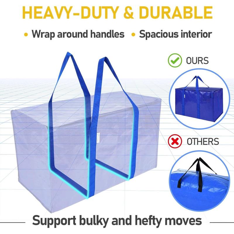 Extra Large Moving Bags with Zippers & Carrying Handles, Heavy-Duty Storage Tote for Space Saving Moving Storage Organiser