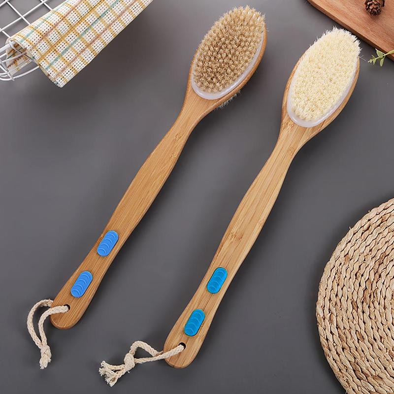 Wooden Double-sided Bathing Brush With Long Handle, 1 Count Durable Back Scrubbing Brush, Body Exfoliator For Bathroom Shower