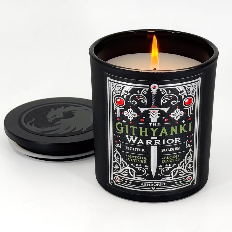 The Githyanki Warrior - 8oz Scented Candle - Matcha, Vetiver, Blood Orange - Natural Coconut Wax - 35 h Burn Time - Premium Foil Label