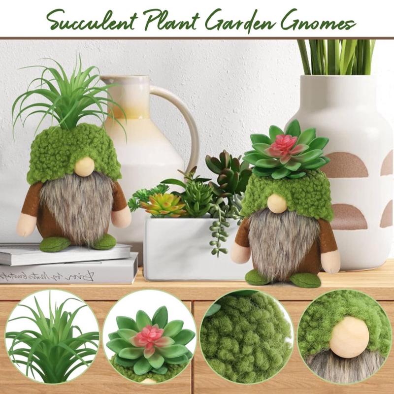 Upltowtme Succulent Gnomes Spring Green Plants Gnomes Swedish Plush Tiered Tray Decoration Tomte Doll Decor Cacti Nordic Dwarf Home Stuffed Gnomes Collection Garden Gift for Her Him Plant Lover