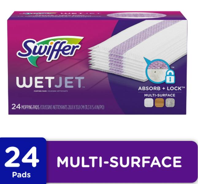 Swiffer Wet Jet Mop Cleaning Pads Refill, Floor Cleaner for Mopping Wood, Laminate, Tile, 24ct