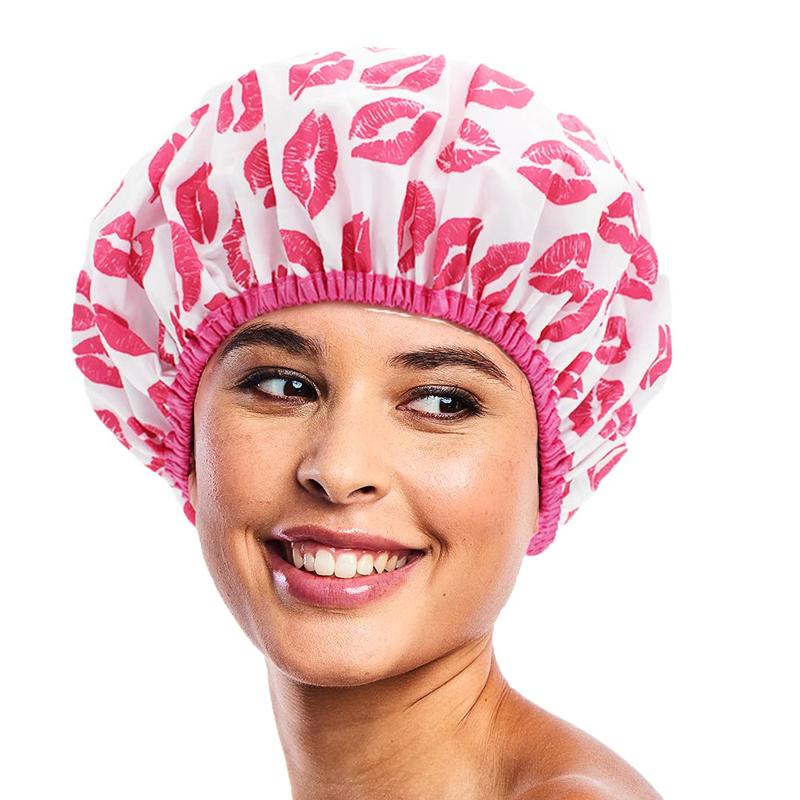 Reusable Shower Cap & Bath Cap & Lined,  Waterproof Shower Caps Large Designed for all Hair Lengths with PEVA Lining & Elastic Band Stretch Hem Hair Hat