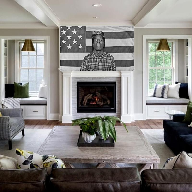 A$AP Mob Rocky American Flag Rap Rapper Tapestry Art Print Wall Hanging for Living Room Bedroom College Dorm Men Cave Decor Banner