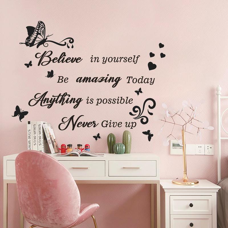 Slogan Wall Sticker, 1 Count Butterfly & Heart Pattern Wall Decals, Decorative Sticker for Home, Living Room, for Dressers for Bedroom