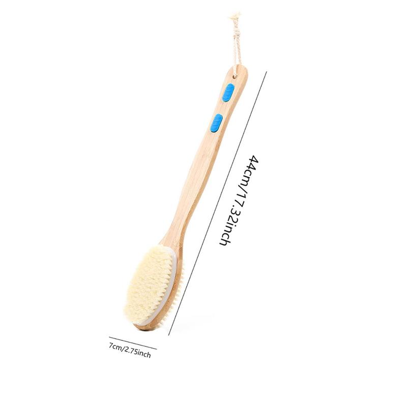 Wooden Double-sided Bathing Brush With Long Handle, 1 Count Durable Back Scrubbing Brush, Body Exfoliator For Bathroom Shower