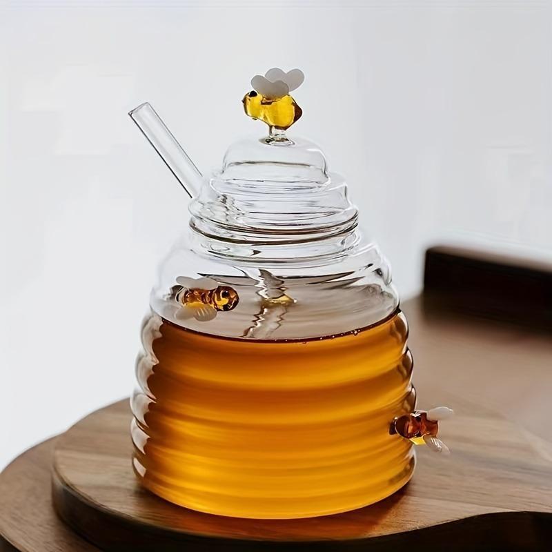 Glass Honey Jar, 1 Count Cute Heat-resistant Airtight Storage Jar with Lid, Durable Storage Container for Home, Restaurant, and Commercial Use