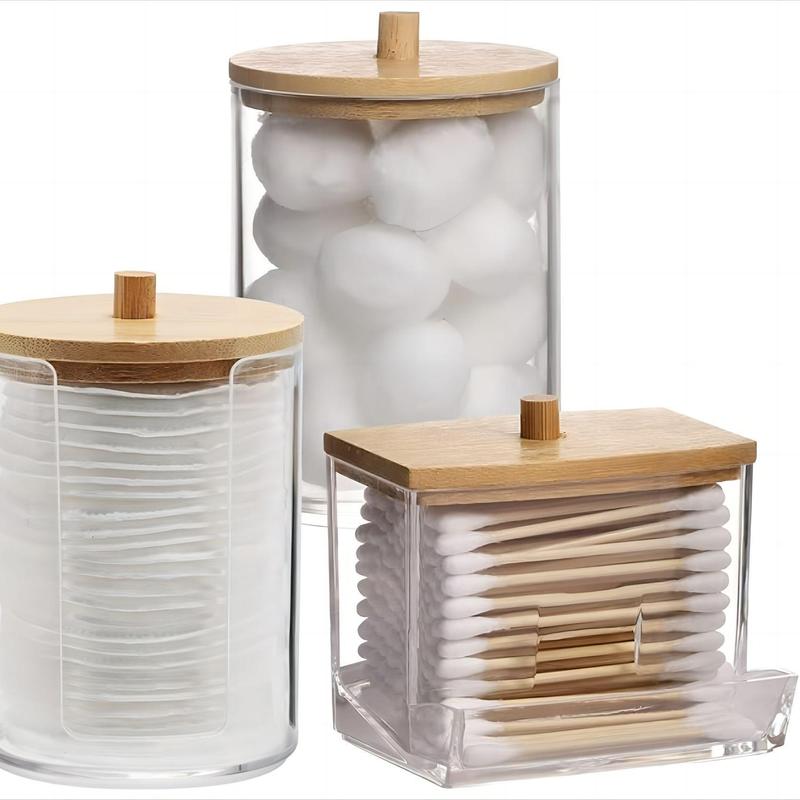 Clear Cotton Swab Storage Box, 3 Counts set Including 1 Count Storage Box & 2 Counts Storage Jar, Home Organizer for Bathroom