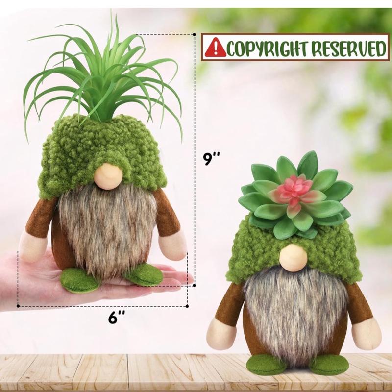 Upltowtme Succulent Gnomes Spring Green Plants Gnomes Swedish Plush Tiered Tray Decoration Tomte Doll Decor Cacti Nordic Dwarf Home Stuffed Gnomes Collection Garden Gift for Her Him Plant Lover