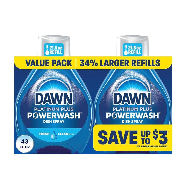 Powerwash Fresh Dish Spray, Liquid Dish Soap 2 Refills, 43 Fl Oz