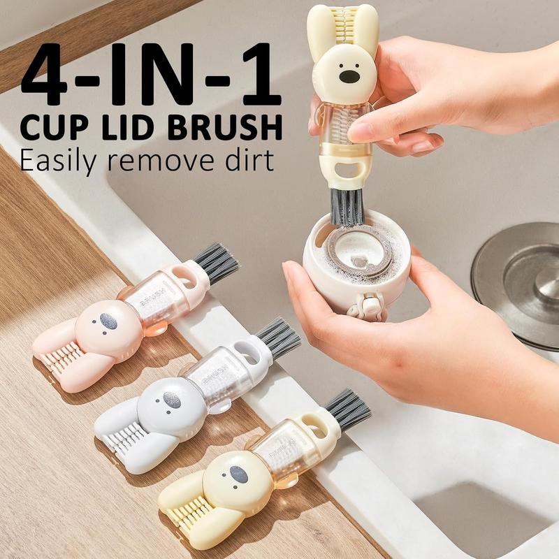 3PCS 4-in-1 Multi-Function Silicone Cup Lid Cleaning Brush Set, Gap Cleaner for Bottles and Narrow Spaces, Household Kitchen Tools Accessory