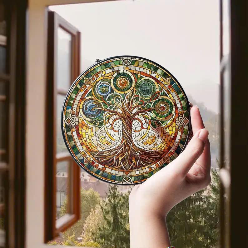 Celtic Tree Of Life Stained GLASS Suncatcher Decor, Tree Of Life Window Hanging Decor, ancient Celtic Suncatcher, Tree Of Life Suncatcher