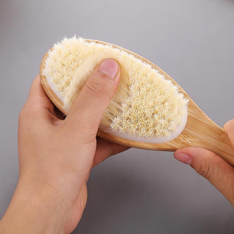 Wooden Double-sided Bathing Brush With Long Handle, 1 Count Durable Back Scrubbing Brush, Body Exfoliator For Bathroom Shower