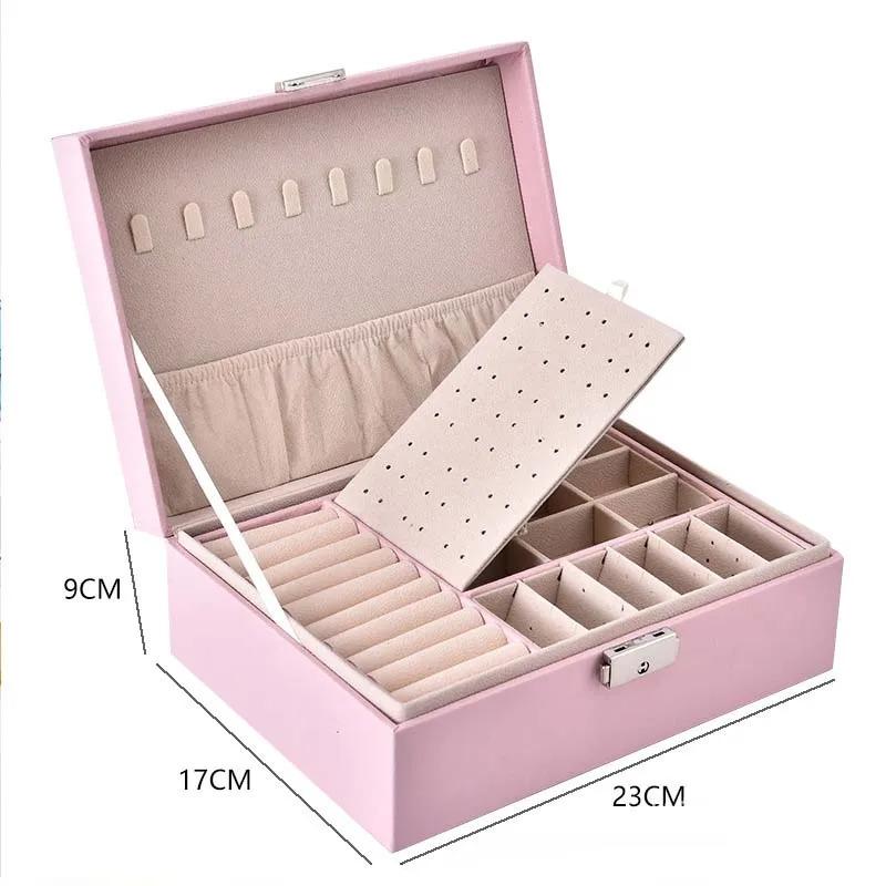 Large Capacity Jewelry Box Rings Earrings Display Leather Jewelry Tray Box Necklaces Portable Storage Organizer Gift For Girls