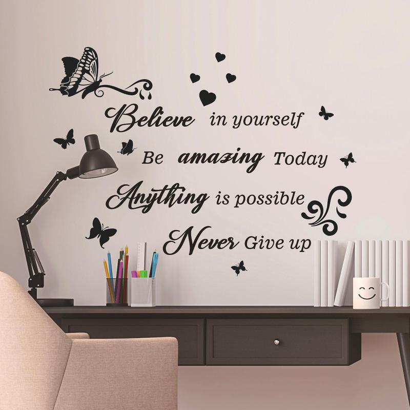 Slogan Wall Sticker, 1 Count Butterfly & Heart Pattern Wall Decals, Decorative Sticker for Home, Living Room, for Dressers for Bedroom