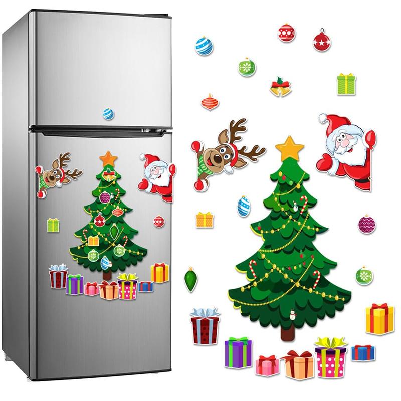 Christmas Themed Magnetic Sticker, Cartoon Santa Claus & Reindeer & Tree Pattern Refrigerator Magnets, Holiday Party Atmosphere Enhancer