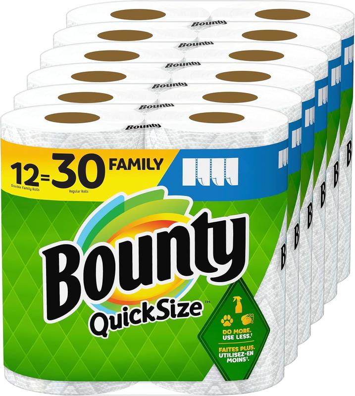 Bounty Quick-Size Ultra Absorbent Paper Towels, White, 12 Family Rolls (Equivalent to 30 Standard Rolls) toilet strong tissue Pack Cleaning