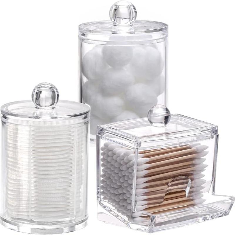 Clear Cotton Swab Storage Box, 3 Counts set Including 1 Count Storage Box & 2 Counts Storage Jar, Home Organizer for Bathroom