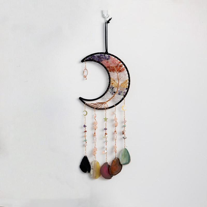 Moon & Star Design Hangable Dream Catcher for Room Decor, 1 Count Artificial Crystal Decorative Decoration, Hanging Adornment for Home Living Room Bedroom Decor Gifts, Home Decor Ideas