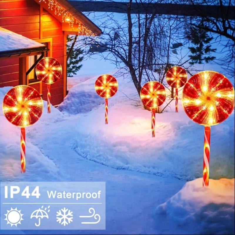 Solar Powered Christmas Lollipop Pathway Light, 8-modes Candy Cane Peppermint Waterproof Marker Light,  Garden Decorations, Outdoor Christmas Decor for Walkway Yard Pathway