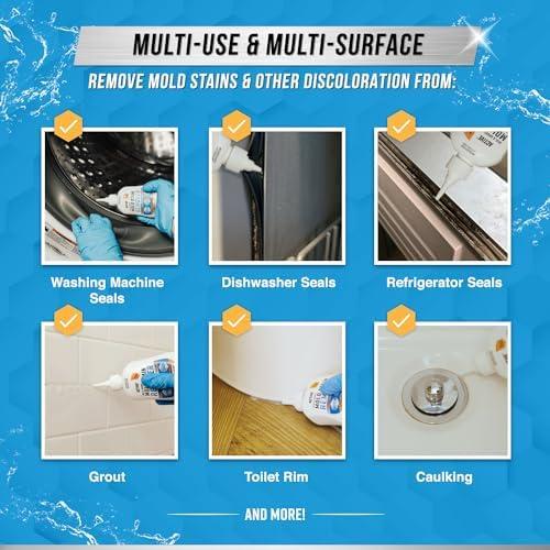 Mold Stain Remover Gel Cleaner Heavy Duty Cleaning Solution for Front Loader Washing Machine Seal, Bathroom Grout, Shower, Caulk (7 fl oz) Household Smooth