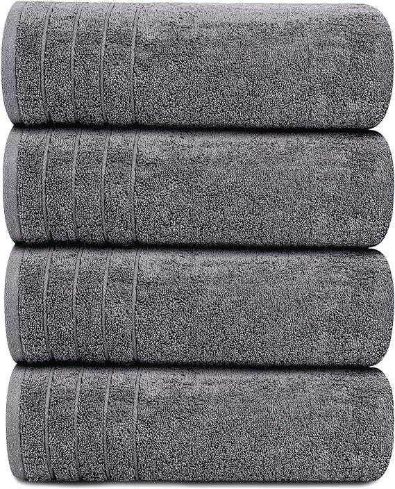 Large Bath Towels, 100% Cotton, 30 x 60 Inches Extra Large Bath Towels, Lighter Weight, Quicker to Dry, Super Absorbent, Perfect Bathroom Towels (Pack of 4, Dark Grey)