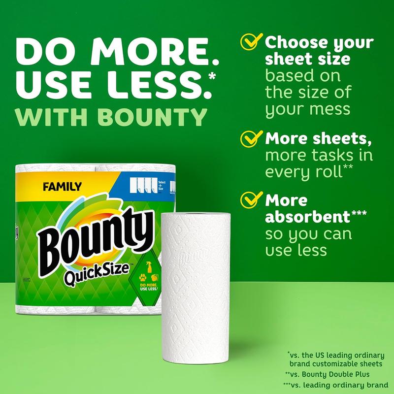 Bounty Quick-Size Ultra Absorbent Paper Towels, White, 12 Family Rolls (Equivalent to 30 Standard Rolls) toilet strong tissue Pack Cleaning