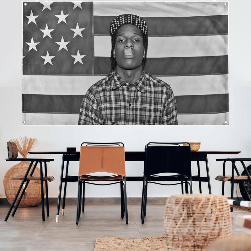 A$AP Mob Rocky American Flag Rap Rapper Tapestry Art Print Wall Hanging for Living Room Bedroom College Dorm Men Cave Decor Banner